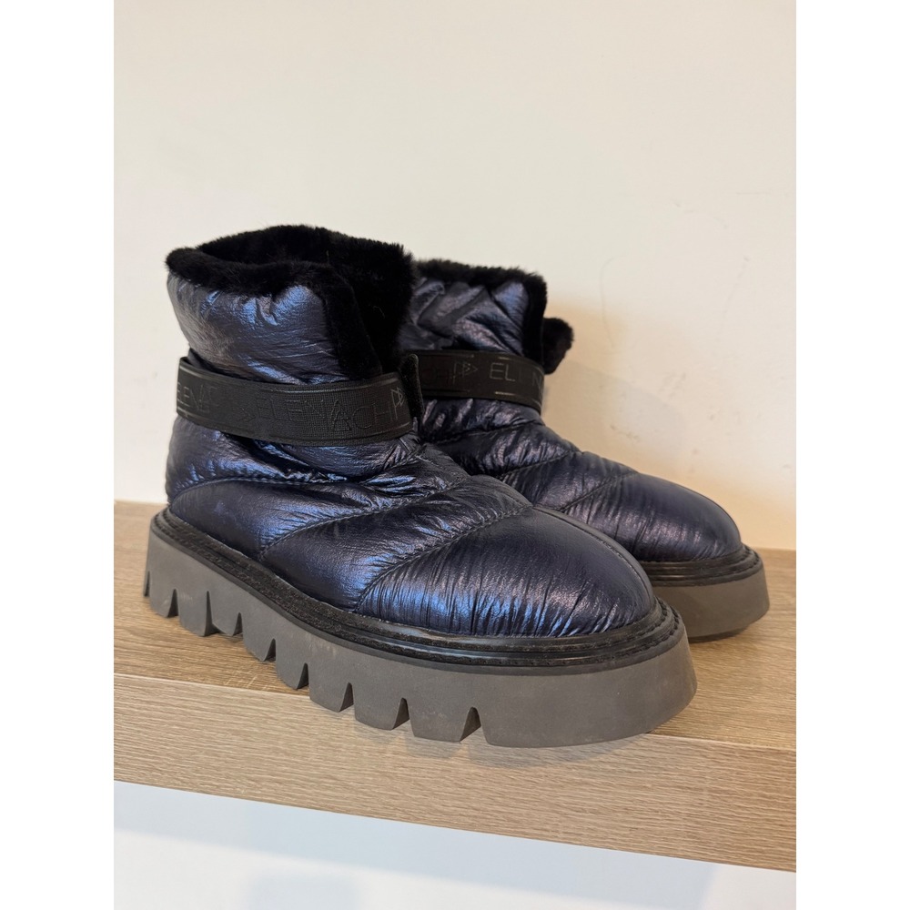 Elena Iachi Metallic Navy Blue Quilted Puffer Winter Boots Made in Italy Size 38